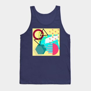 Modern Geometric Pattern Bright Yellow, Aqua Retro 80's Doodle Style Tank Top